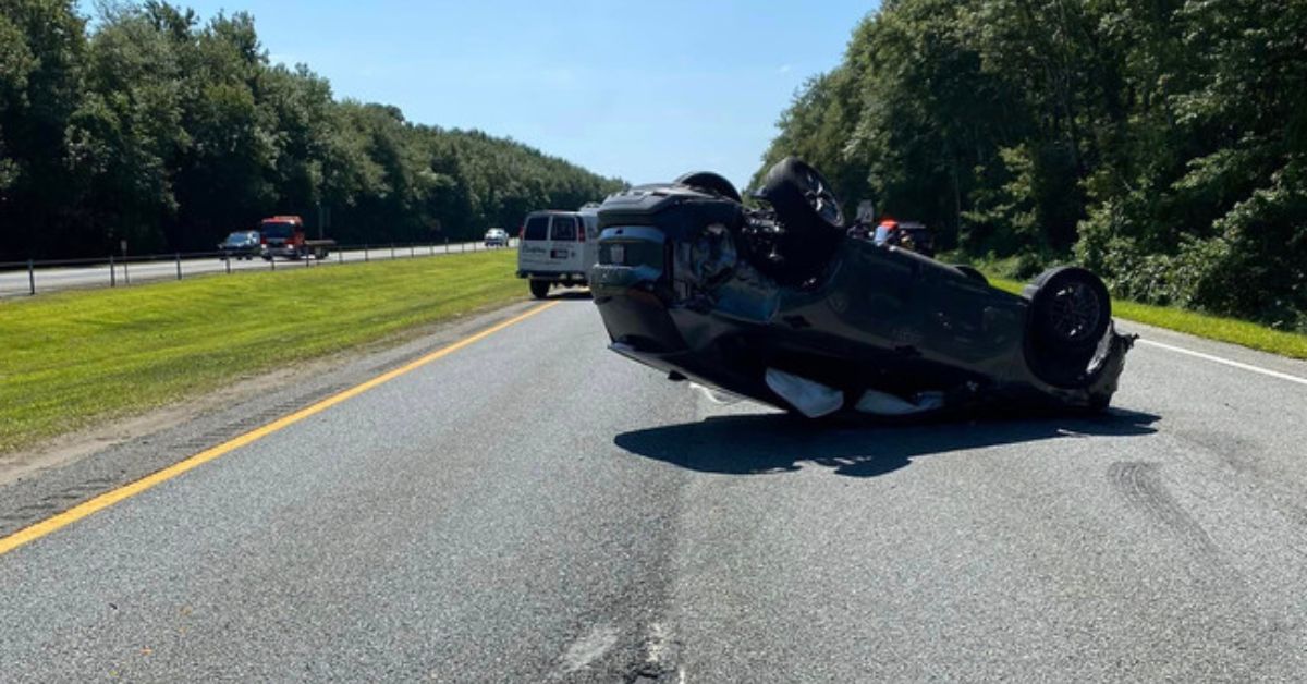 4 cars crash 1 flips over on route 24 in tiverton