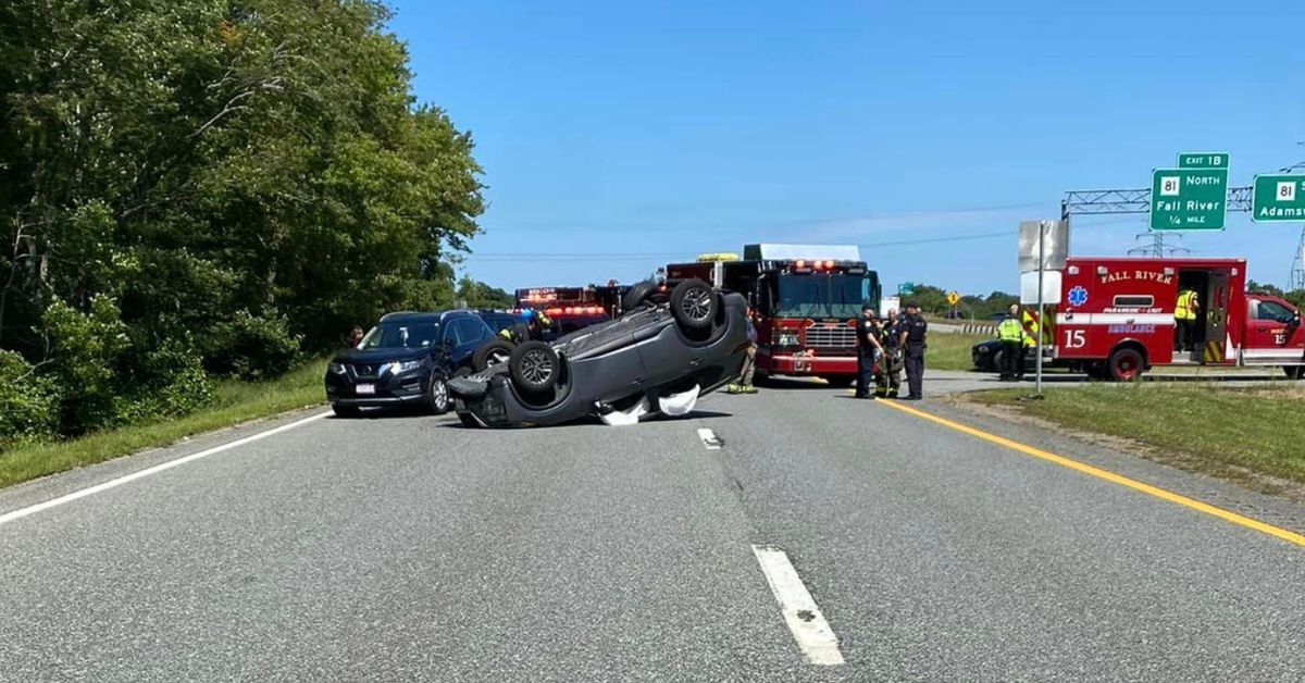 Route 24 Chaos 4-Car Crash, 1 Vehicle Flips Over in Tiverton